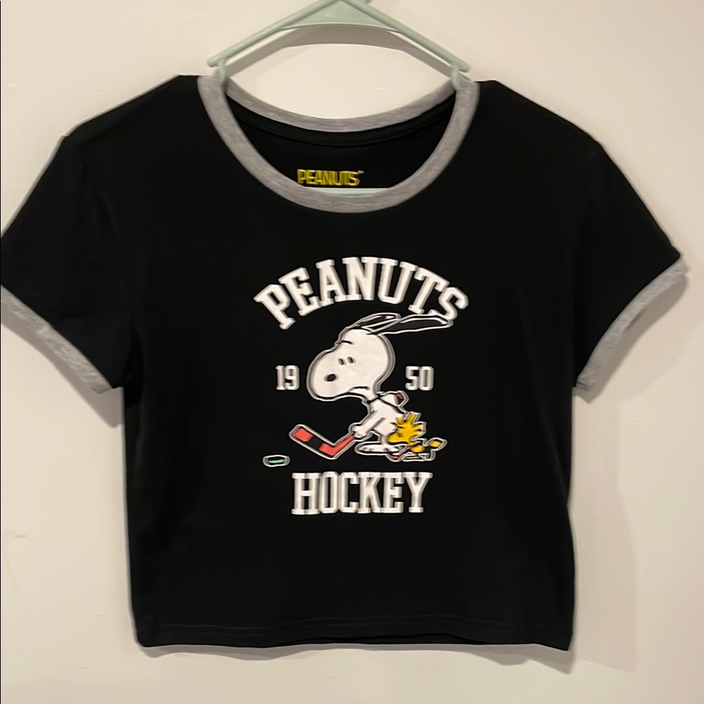 Peanuts Black and Gray Snoopy Hockey Tee